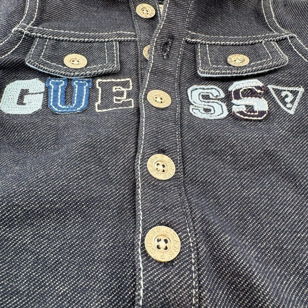 GUESS Baby Boy One-Piece Denim Romper Playsuit Striped Sleeves Size 3-6 months - Picture 2 of 14